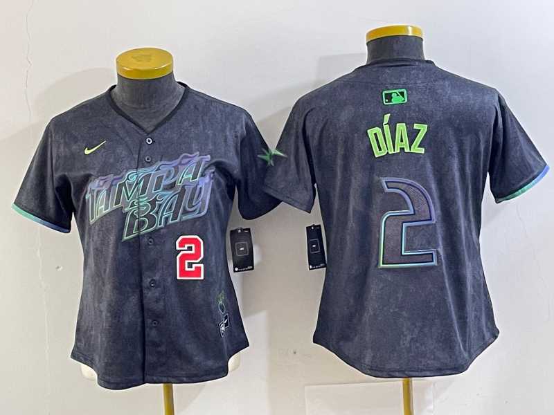 Women%27s Tampa Bay Rays #2 Yandy Diaz Charcoal 2024 City Connect Player Number Limited Cool Base Jerseys